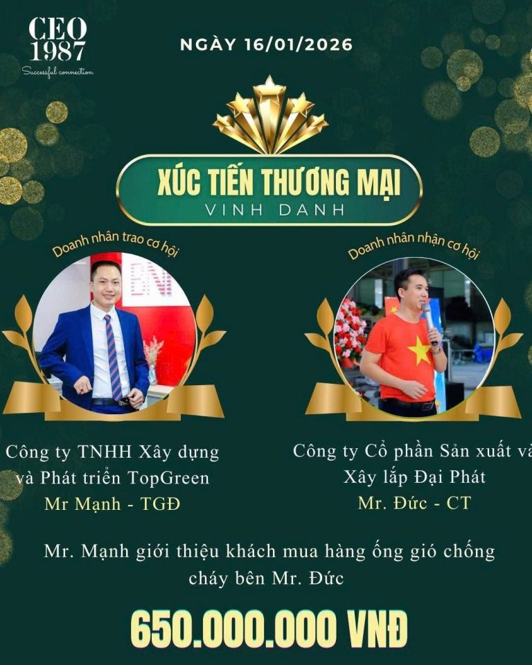 Xúc tiến thương mại CEO1987: TGĐ TopGreen giới thiệu khách mua ống gió chống cháy bên Chủ tịch Đại Phát