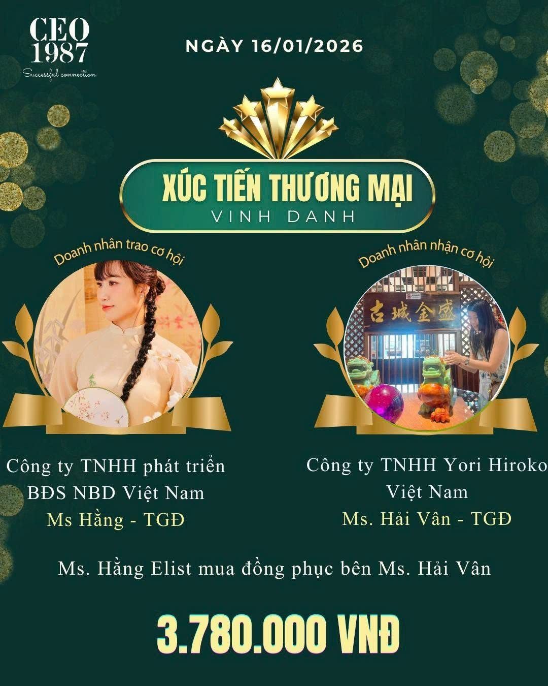 Xúc tiến thương mại CEO1987: TGĐ NBD Việt Nam đặt may đồng phục bên TGĐ Yori Hiroko Việt Nam