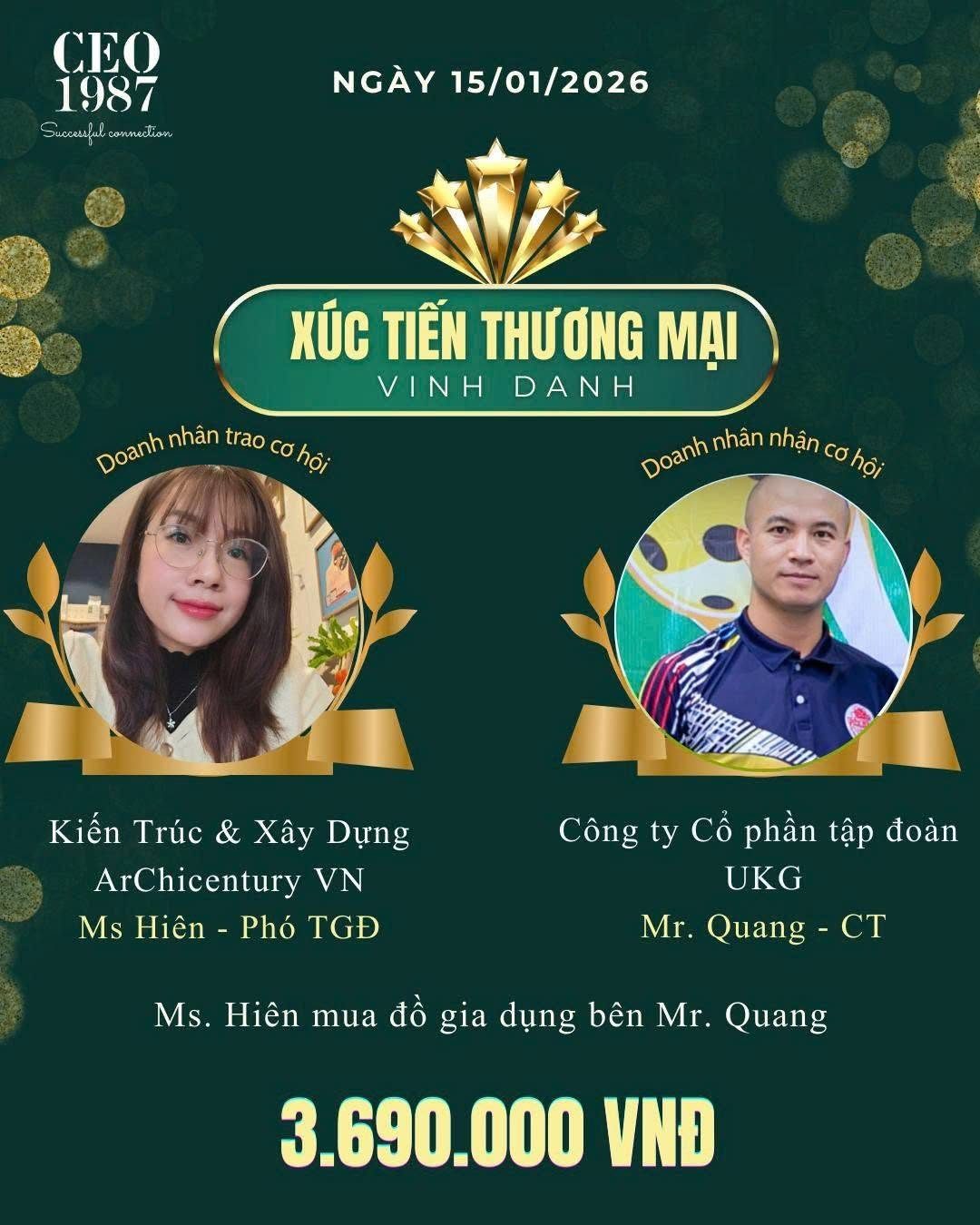 Xúc tiến thương mại CEO1987: Phó TGĐ ArChicentury VN mua đồ gia dụng bên Chủ tịch Tập đoàn UKG