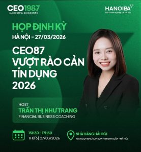Poster họp định kỳ CEO1987 chủ đề Vượt Rào Cản Tín Dụng 2026 cùng diễn giả Trần Thị Như Trang tại Hà Nội.
