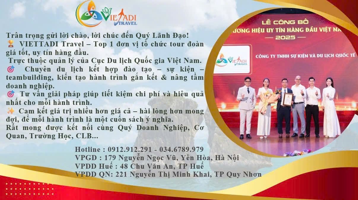 Viettadi Travel - đơn vị tổ chức tour đoàn kết hợp đào tạo, sự kiện, vừa được vinh danh thương hiệu uy tín hàng đầu