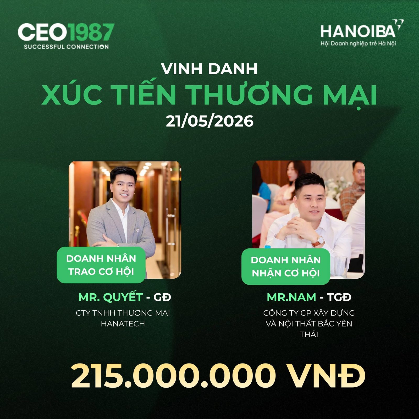 Vinh danh xuc tien thuong mai 21 05 2026 Mr Quyet trao co hoi cho Mr Nam 215 trieu dong