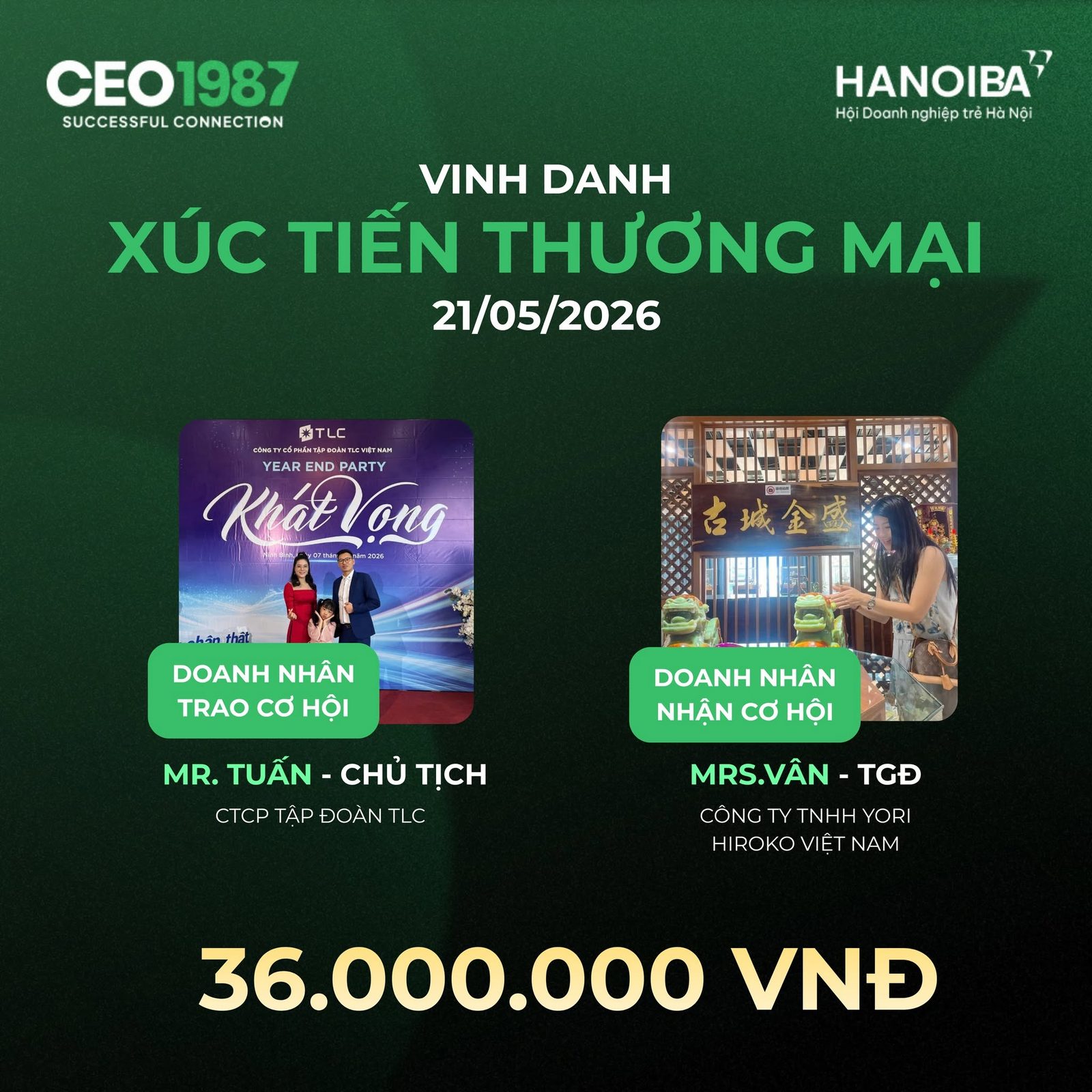 Vinh danh xuc tien thuong mai 21 05 2026 Mr Tuan trao co hoi cho Mrs Van 36 trieu dong