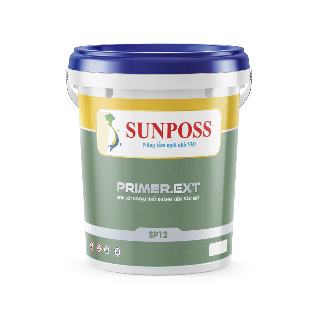 Thùng sơn lót ngoại thất kháng kiềm đặc biệt PRIMER.EXT của Sunposs Việt Nam, đối tác sơn uy tín CEO 1987.